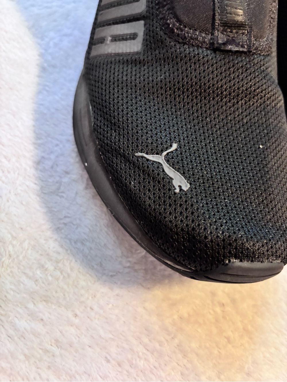 Puma Black Slip-On Mesh Athletic Shoes with Silver Logos - Picture 2 of 6